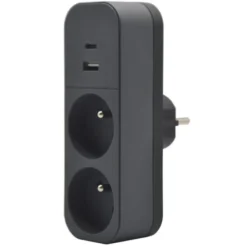 Biplite QUARX 2 prises + 1 USB-A + 1 USB-C Noire