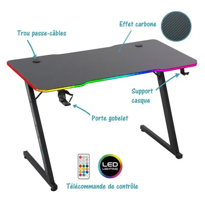 Bureau gaming LED AMSTRAD AMS-DESK120Z ASTRA Noir