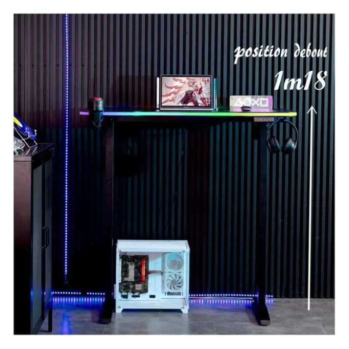 Bureau gaming LED motorisé AMSTRAD AMS-DESK120T Noir