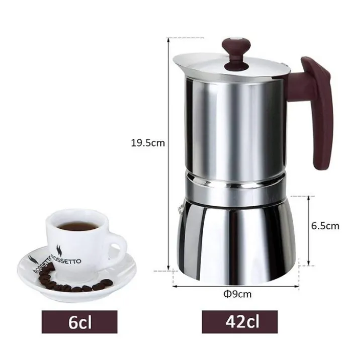 Cafetière italienne inox 6 tasses tous feux dont induction