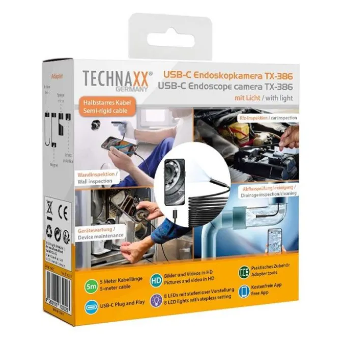 Caméra endoscopique TECHNAXX USB-C TX-386
