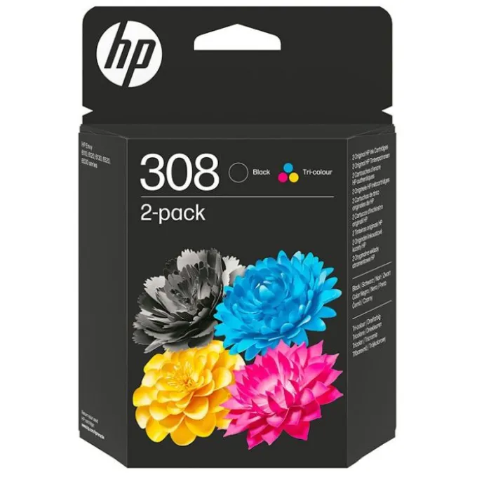 Cartouche d'encre HP 308 Pack de 2 Cartouches d'Encre Noire et Trois Couleurs Authentiques