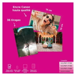 Cartouche d'encre pour imprimante photo Canon KP36IP 36 feuilles 10x15 + encre pour Selphy