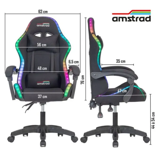Chaise gaming AMSTRAD AMS-LED-NEXUS Noir