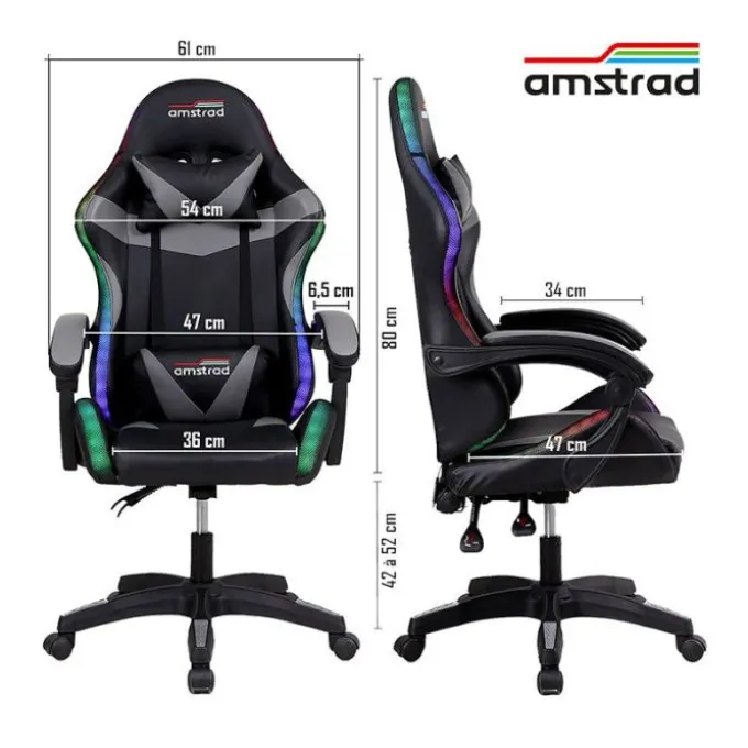 Chaise gaming AMSTRAD AMS 900 LED TOP1 Noir