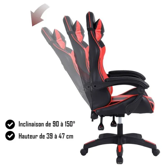 Chaise gaming AMSTRAD AMS 800 Noir et rouge