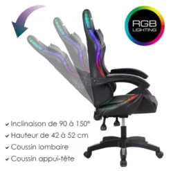 Chaise gaming AMSTRAD 900 LED Gamer Noir
