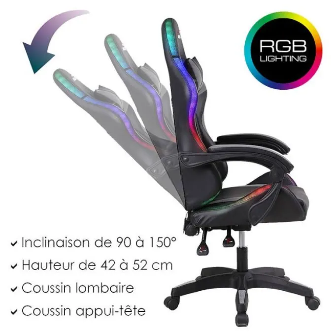 Chaise gaming AMSTRAD 900 LED Gamer Noir