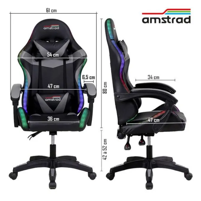 Chaise gaming AMSTRAD 900 LED Gamer Noir