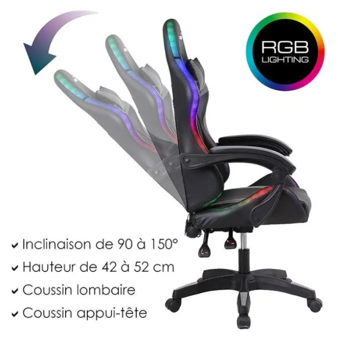 Chaise gaming AMSTRAD 900 LED Skull Noir