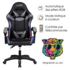 Chaise gaming AMSTRAD 900 LED Tiger Noir