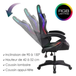 Chaise gaming AMSTRAD 900 LED Tiger Noir