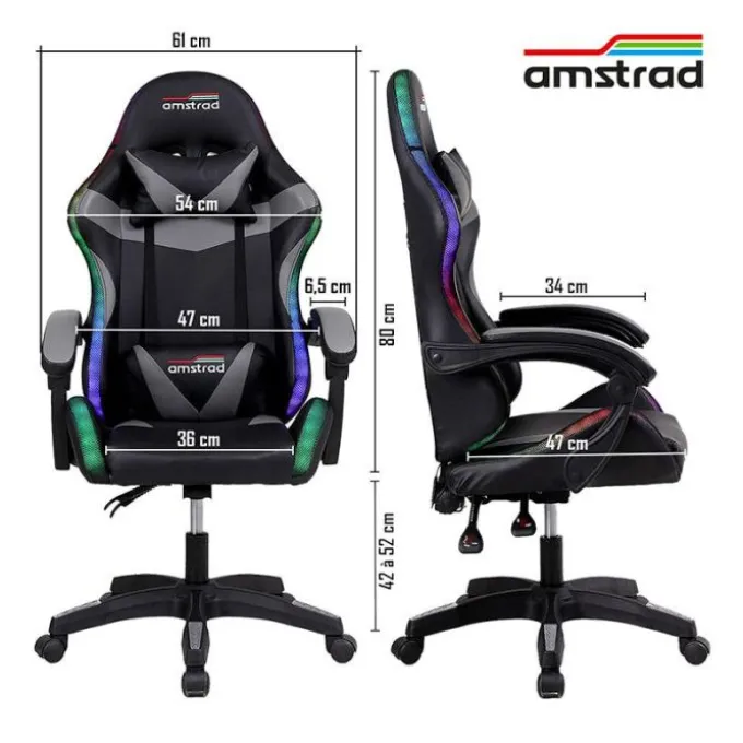 Chaise gaming AMSTRAD 900 LED Tiger Noir
