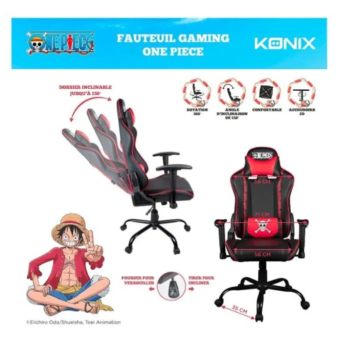 Chaise gaming KONIX One Piece Noir et rouge