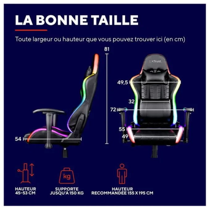 Chaise gaming TRUST GAMING Rizza LED Noir