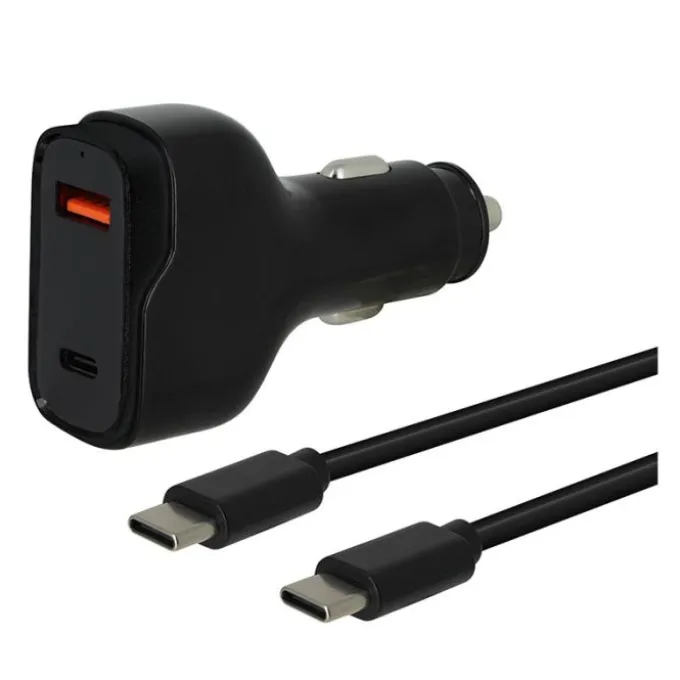 Chargeur allume cigare 2 ports USB-C et USB EDENWOOD 83W et + Câble USB-C / USB-C 1M Noir