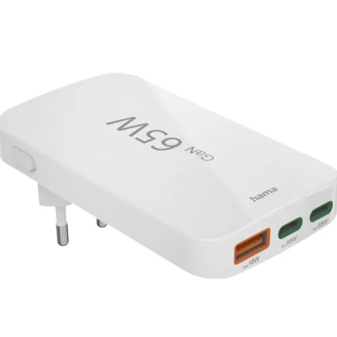 Chargeur rapide HAMA, 2 USB-C, 1 USB-A, mini-chargeur plat, PD, 65 W