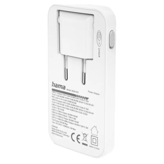 Chargeur rapide HAMA, 2 USB-C, 1 USB-A, mini-chargeur plat, PD, 65 W