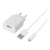 Chargeur secteur USB HIGH ONE 2,4AA + Câble Lightning / USB 1M Blanc