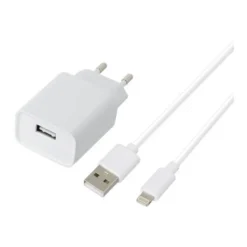Chargeur secteur USB HIGH ONE 2,4AA + Câble Lightning / USB 1M Blanc