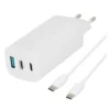 Chargeur USB C 3 ports EDENWOOD 65W + Câble USB-C / USB-C 1M Blanc