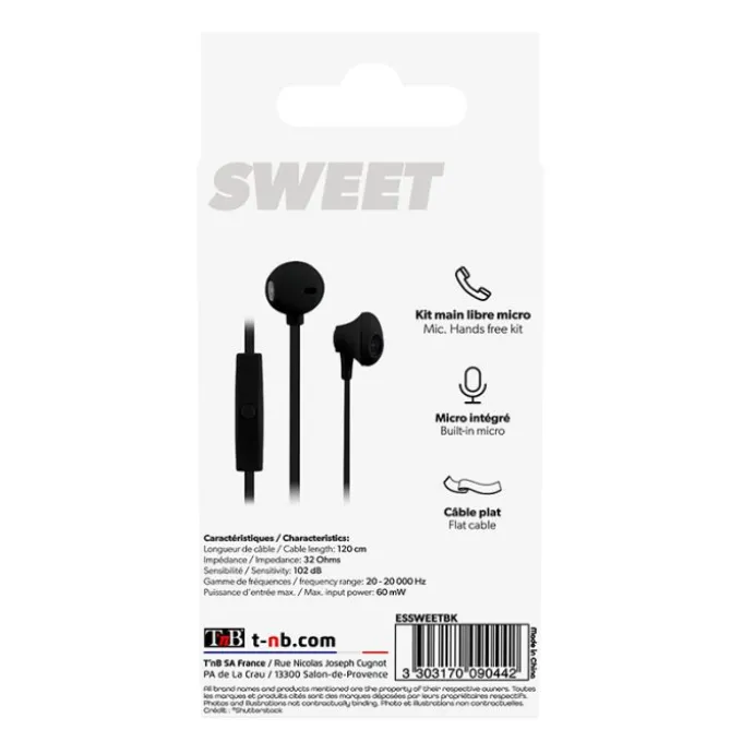 Ecouteurs filaires TNB SWEET Noirs + micro