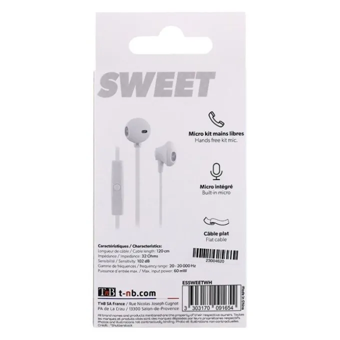 Ecouteurs filaires TNB SWEET Blancs + micro