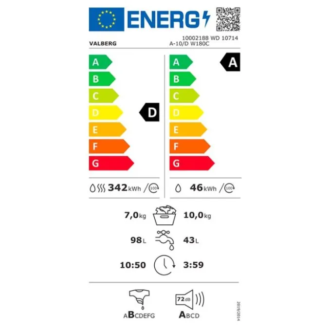 Lave-linge séchant 10 kg / 7 kg VALBERG WD 10714 A 10/D W180C