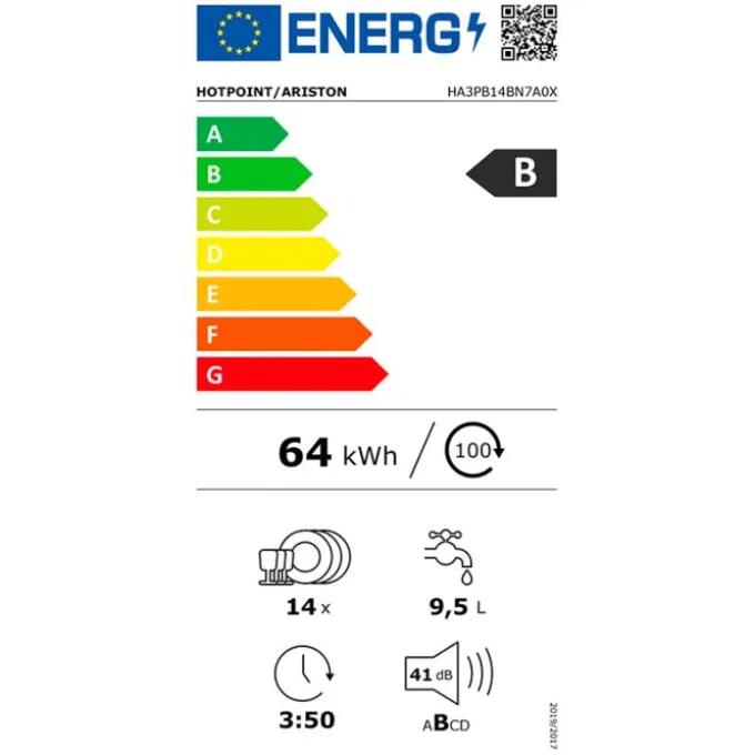 Lave-vaisselle semi-intégrable HOTPOINT HA3PB14BN7A0X