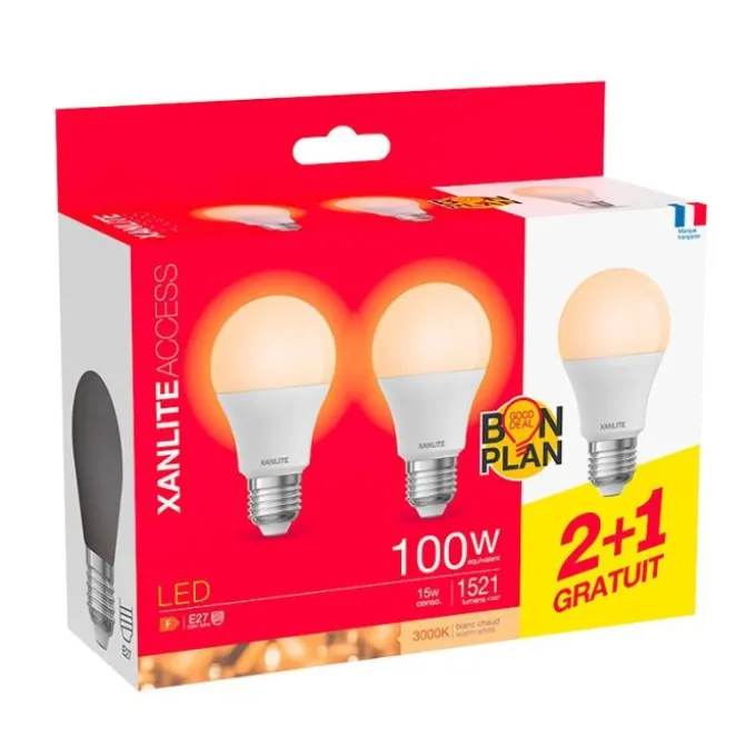 Lot de 3 Ampoules XANLITE E27 100W 3000K