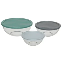 Lot de 3 saladiers verre + couvercles