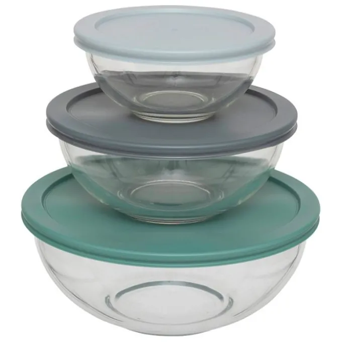 Lot de 3 saladiers verre + couvercles