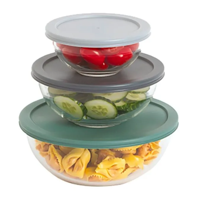 Lot de 3 saladiers verre + couvercles