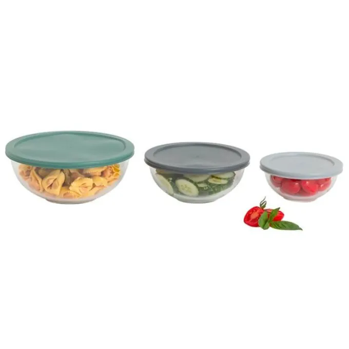 Lot de 3 saladiers verre + couvercles
