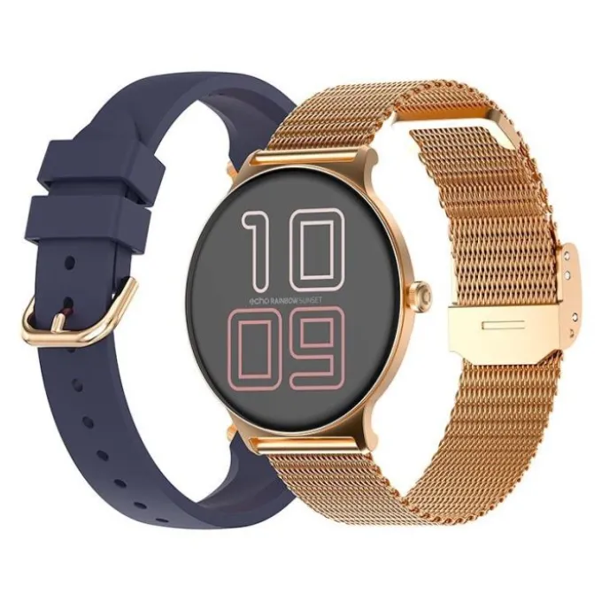 Montre connectée ECHO Rainbow Sunset bleu - Or rose - 2 bracelets