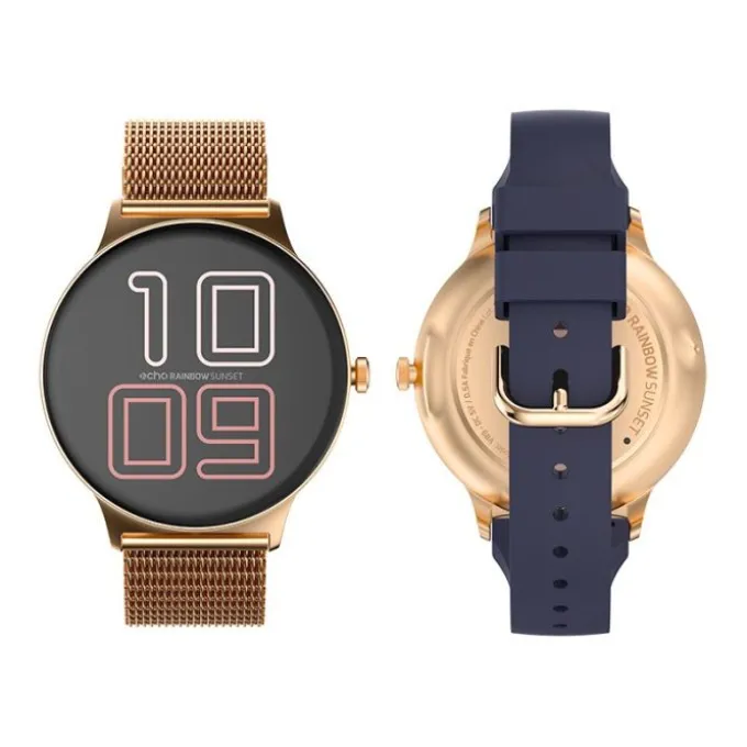 Montre connectée ECHO Rainbow Sunset bleu - Or rose - 2 bracelets