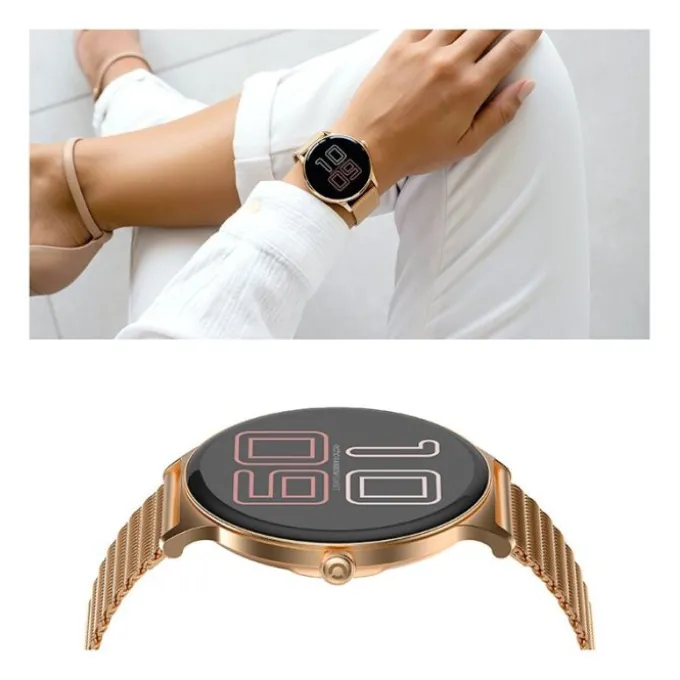 Montre connectée ECHO Rainbow Sunset bleu - Or rose - 2 bracelets