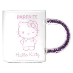 Mug verre 30CL Hello Kitty anse paillettes