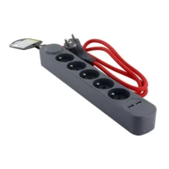 Multiprise CHACON 5 prises + 2 USB-A avec interrupteur Noire - Cable 1.5m