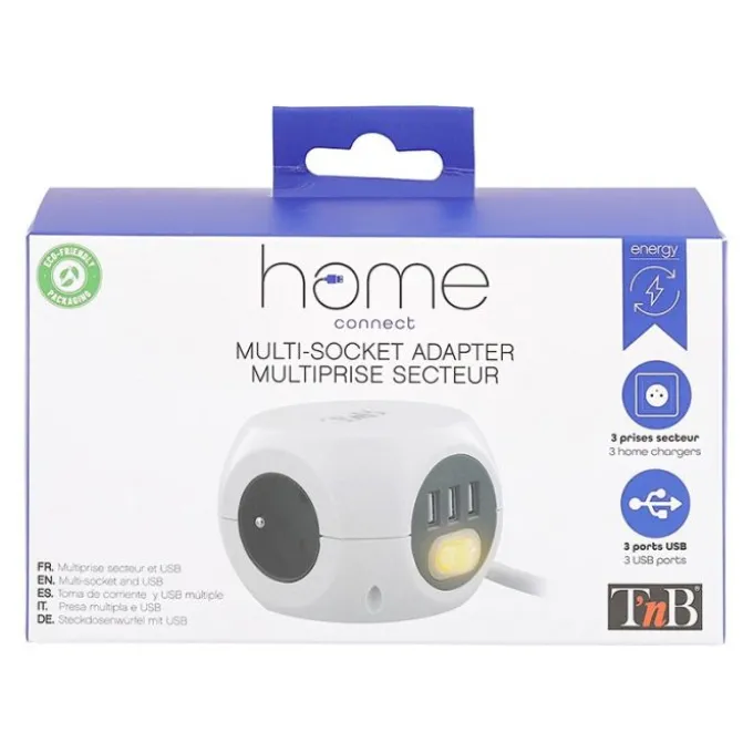 Multiprise 2 en 1 TNB 3 prises + 3 USB Blanche - Cable 1.43m