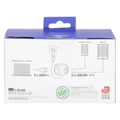 Multiprise 2 en 1 TNB 3 prises + 3 USB Blanche - Cable 1.43m