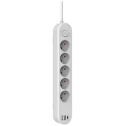 Multiprise LINK2HOME 5 prises + 2 USB-A + 1 USB-C avec interrupteur Blanc - Cable 1.5m