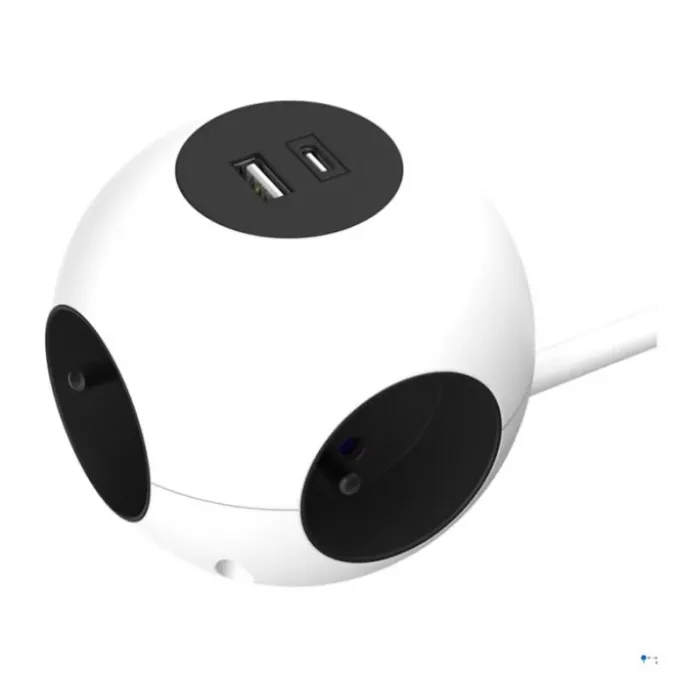 Multiprise QUARX 4 prises + 1 USB-A + 1 USB-C Blanche - Cable 3m