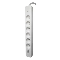 Multiprise QUARX 6 prises + 3 USB-A avec interrupteur Blanche - Cable 1.5m