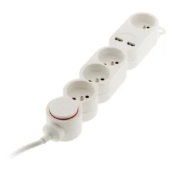 Multiprise ZENITECH 4 prises + 2 USB-A avec interrupteur Blanche - Cable 1.5m