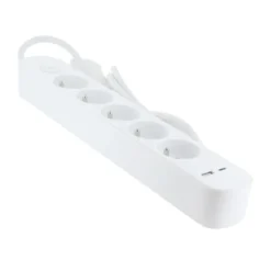 Multriprise ELECTRO DEPOT 5 prises + 2 USB Blanche - Cable 1.5m
