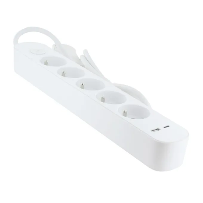 Multriprise ELECTRO DEPOT 5 prises + 2 USB Blanche - Cable 1.5m