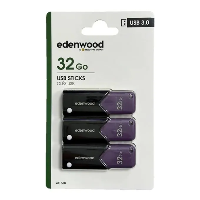 Pack de 3 clés 3.0 USB EDENWOOD 32Go - TOTAL 96Go
