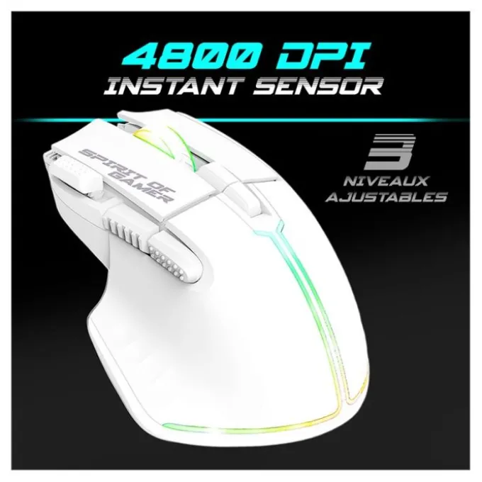 Pack Gamer Spirit of Gamer - Clavier Sans Fil AZERTY FR RGB + Souris 4800 DPI, Rechargeable, Aluminium, PC/PS4/PS5/Xbox - Blanc