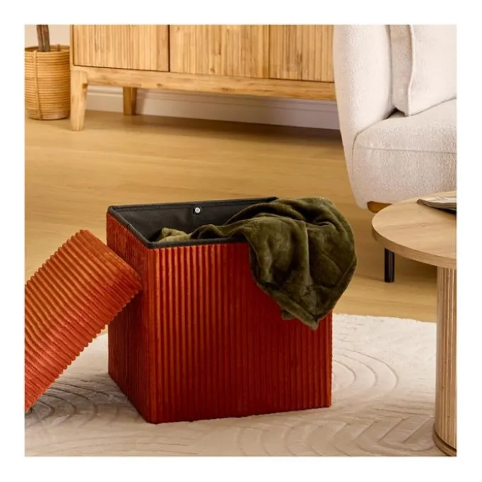 Pouf pliable 38x38x38 cm velours terraccotta